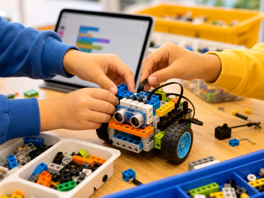 Niñas y niños aprendiendo robótica educativa.